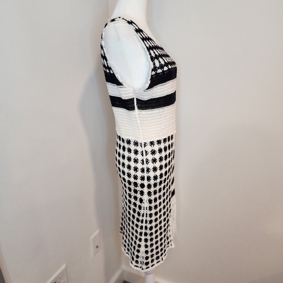Anna Kay Womens Medium Black and White Open Knit Tunic Dress Coverup - Picture 5 of 6